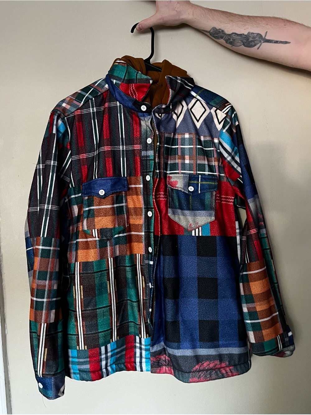 Unlabeled Patchwork Plaid Button-Up Jacket in Multicolor